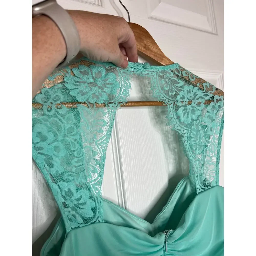 Scarlett Women's Mint Dress Lace Detail Sleeves Pleated Bridesmaid Size 16 - Picture 7 of 15